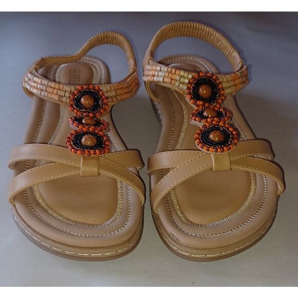 Dream Pairs Sandals Women's Size 8 Beaded Upper Cushion Soles Beige Beachy - Picture 1 of 7